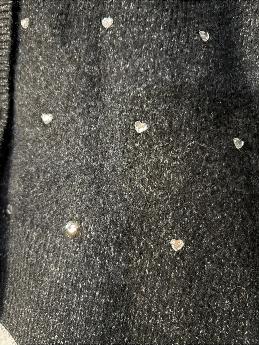 Black button up fall/winter Cardigan with sparkly Heart Rhinestone detail - Picture 3 of 8